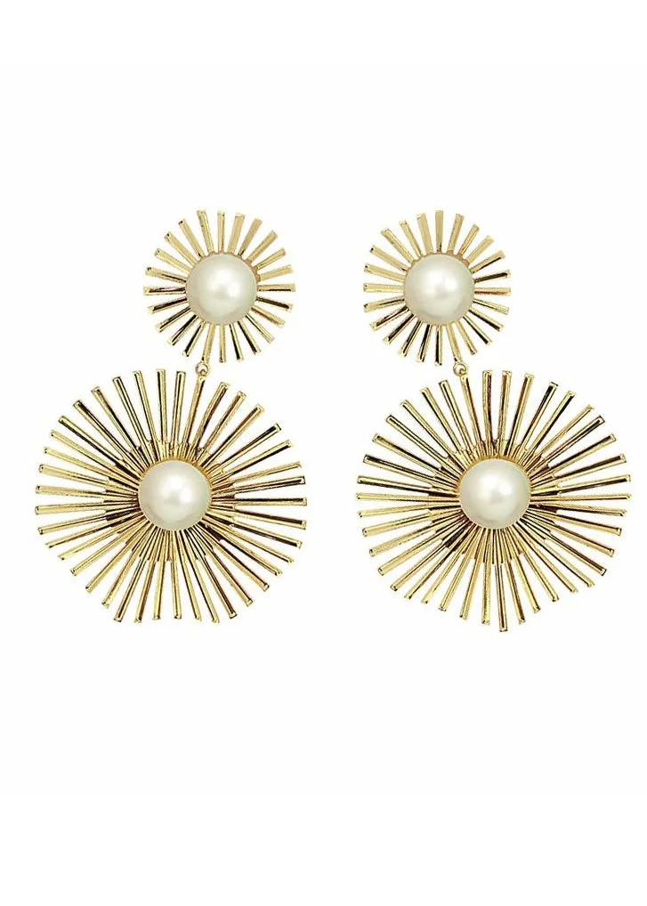 Sunburst Imitation Pearl Statement Earrings