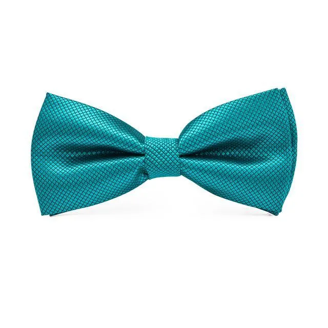 Teal Blue-green Solid Pre-tied Bow Tie Hanky Cufflinks Set