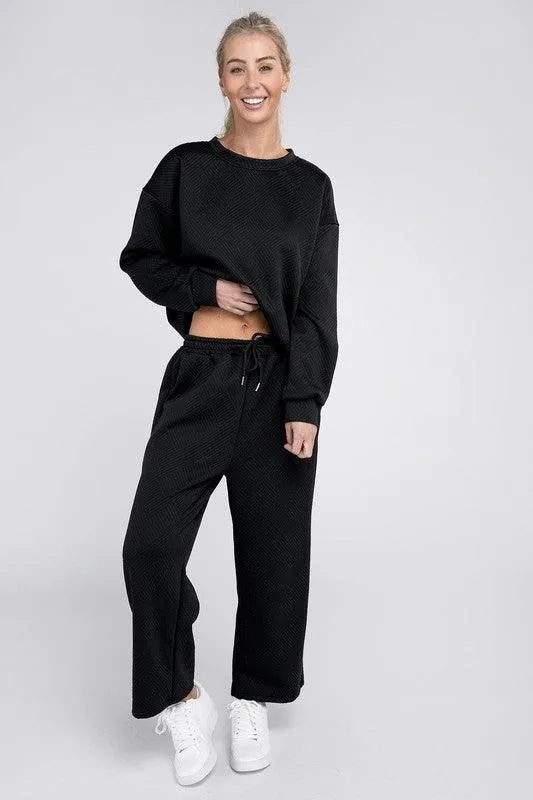 Textured Top and Pants Loungewear Set