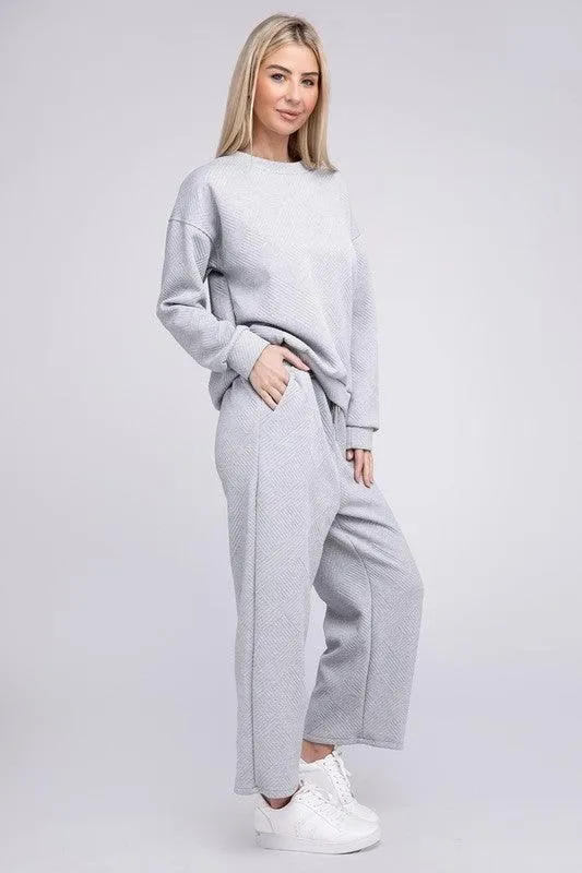 Textured Top and Pants Loungewear Set