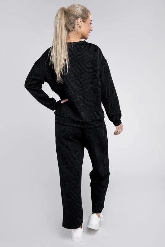 Textured Top and Pants Loungewear Set