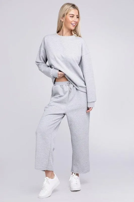 Textured Top and Pants Loungewear Set