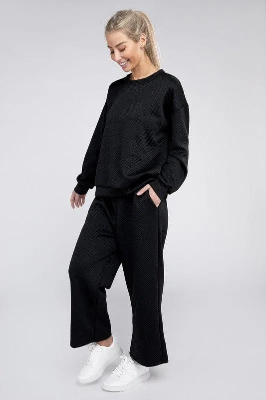 Textured Top and Pants Loungewear Set