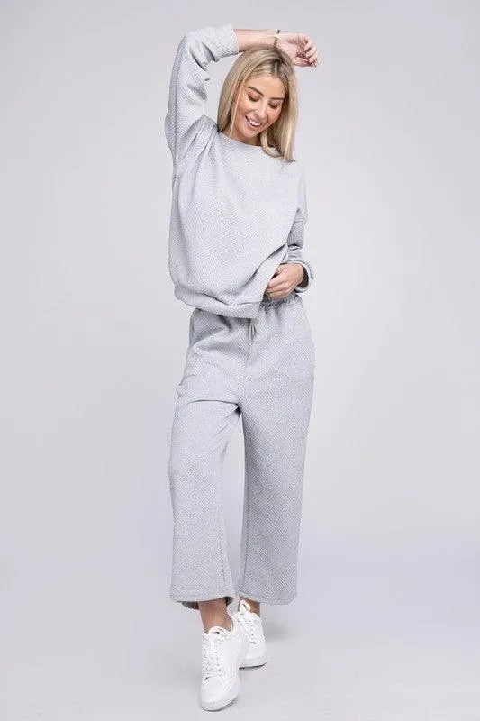 Textured Top and Pants Loungewear Set