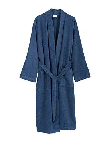 TOWELSELECTIONS MEN’S ROBE, TURKISH COTTON TERRY KIMONO BATHROBE X-LARGE/XX-LARGE DUTCH BLUE