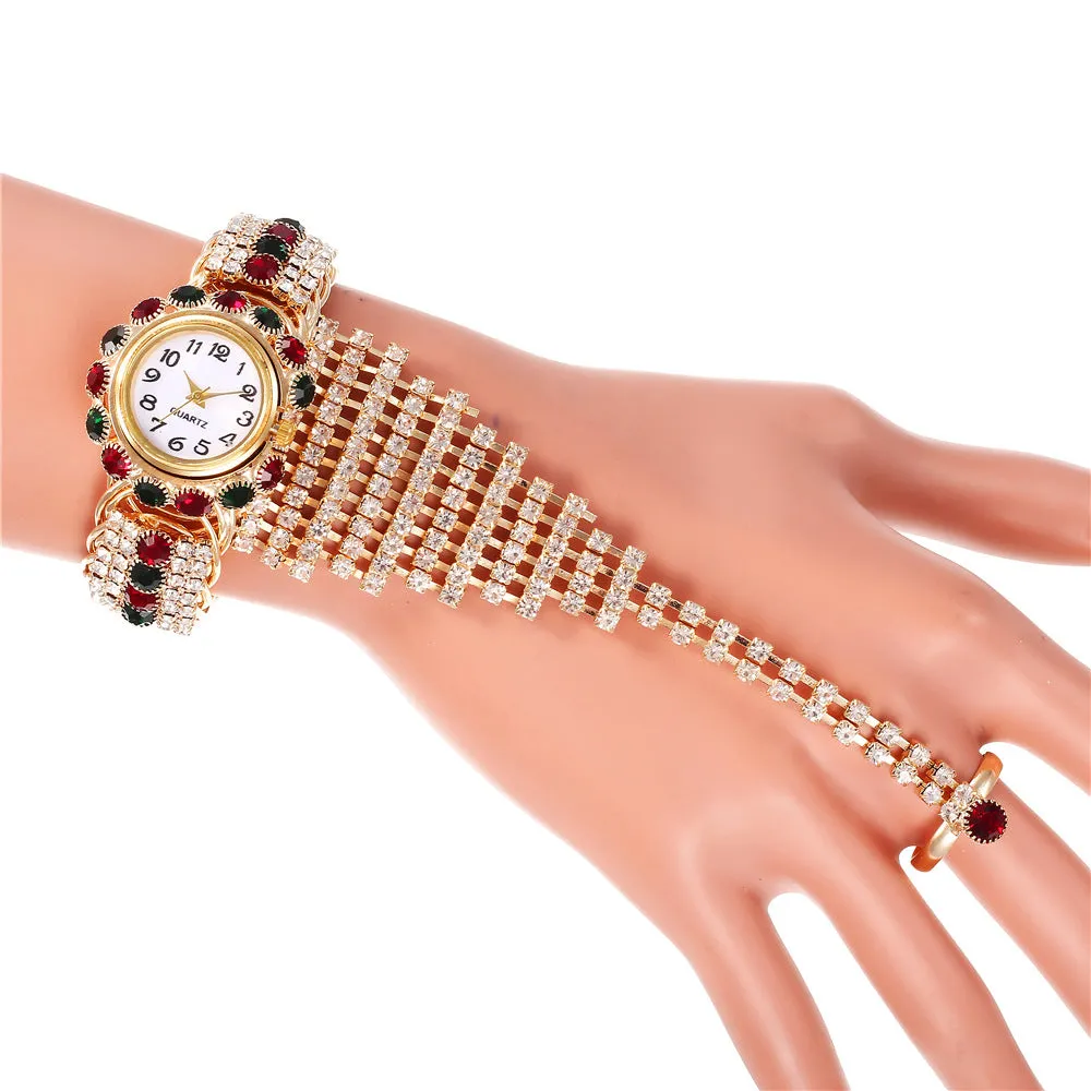 Trendy Women's Diamond Claw Chain Ring Set Watch Fashion Women's Wrist Watch