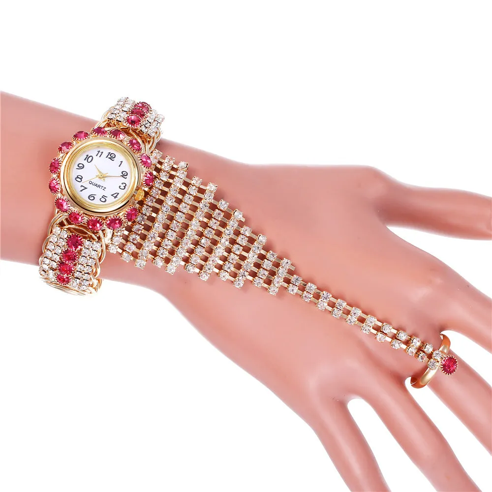 Trendy Women's Diamond Claw Chain Ring Set Watch Fashion Women's Wrist Watch