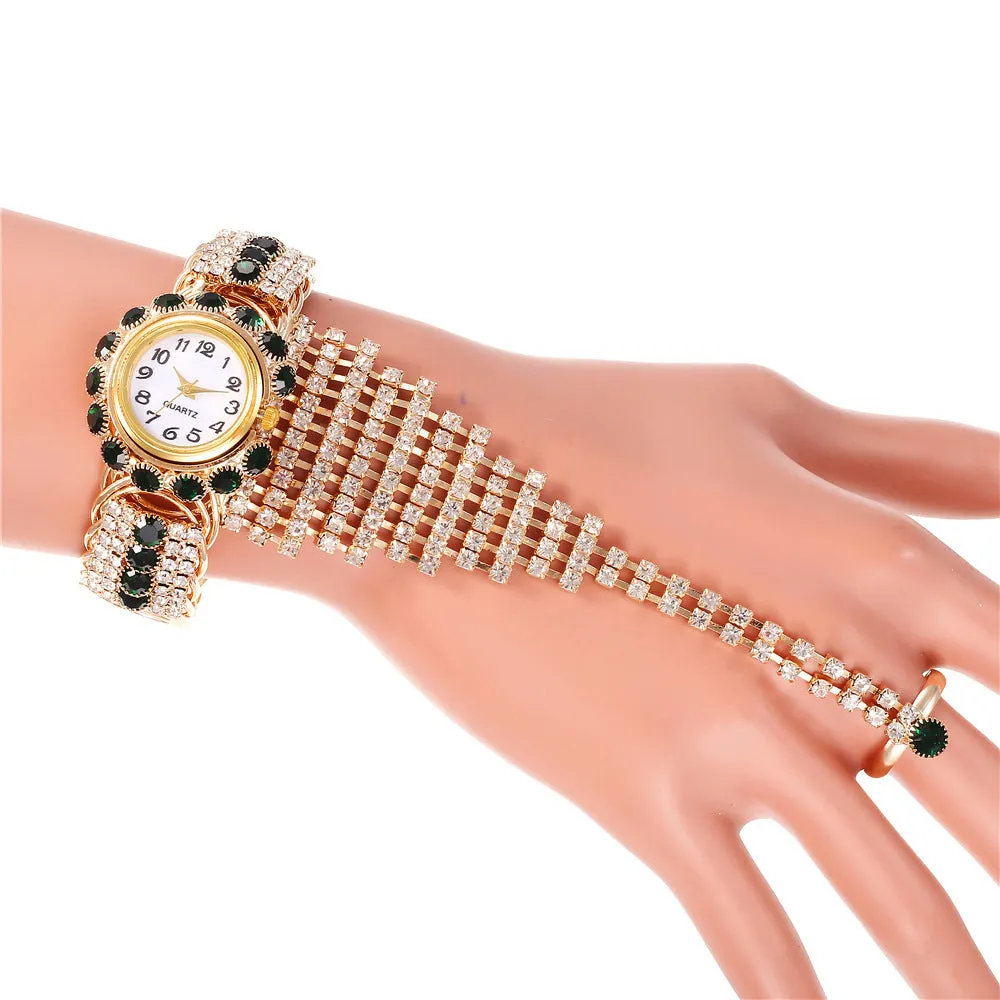 Trendy Women's Diamond Claw Chain Ring Set Watch Fashion Women's Wrist Watch