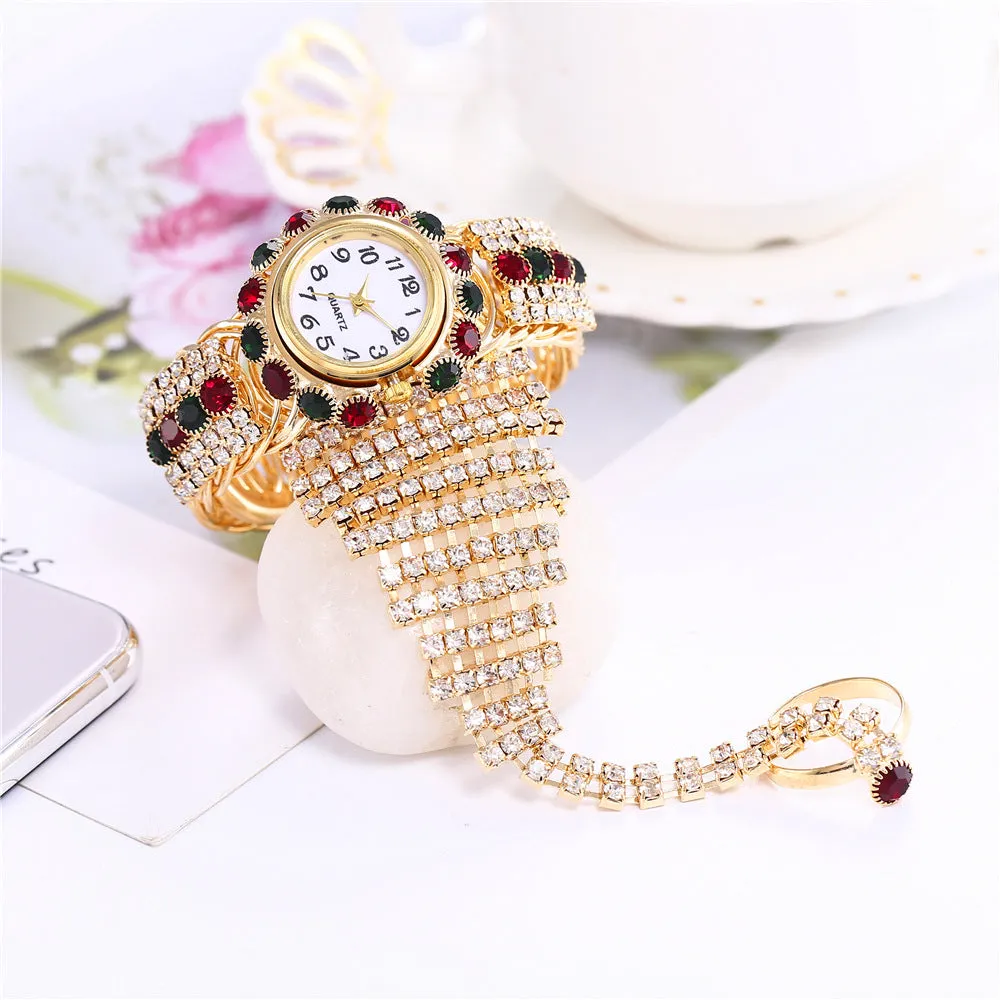 Trendy Women's Diamond Claw Chain Ring Set Watch Fashion Women's Wrist Watch