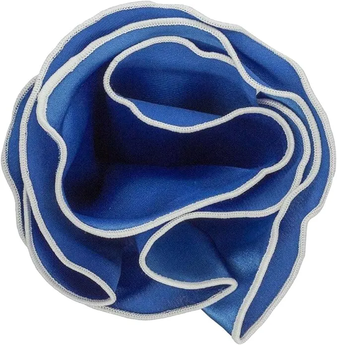 Vittorio Farina Round Satin Pocket Square with Embroidered Piping