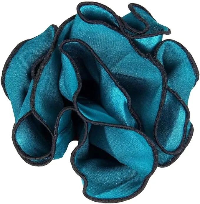 Vittorio Farina Round Satin Pocket Square with Embroidered Piping