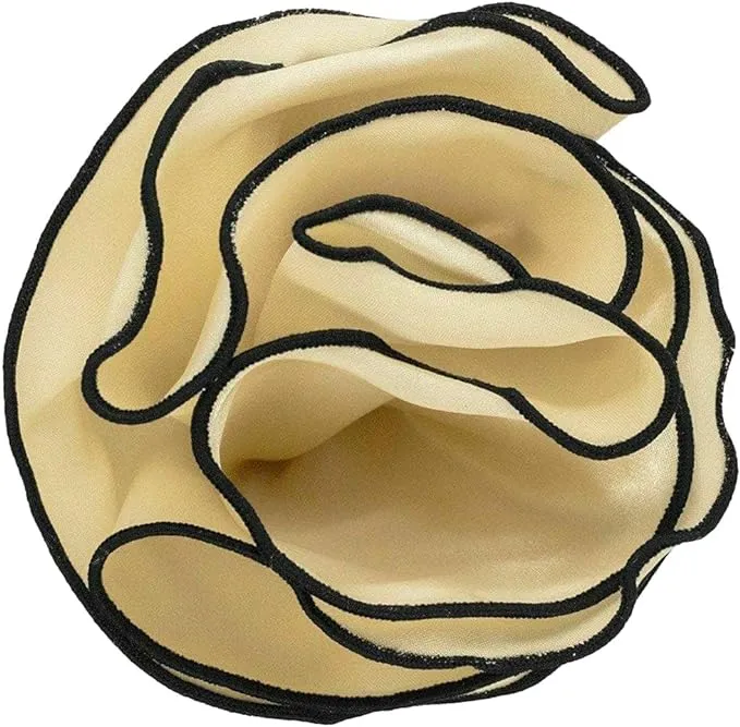 Vittorio Farina Round Satin Pocket Square with Embroidered Piping