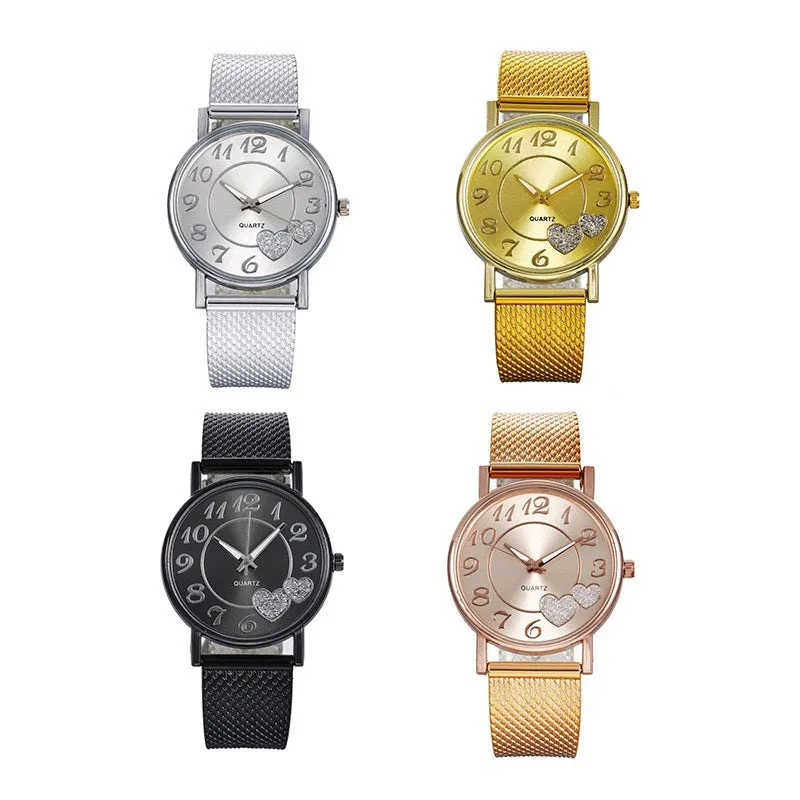 Women's Casual Fashion Mesh Strap Heart-Shaped Peach Heart Watch