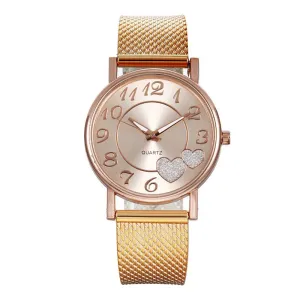 Women's Casual Fashion Mesh Strap Heart-Shaped Peach Heart Watch