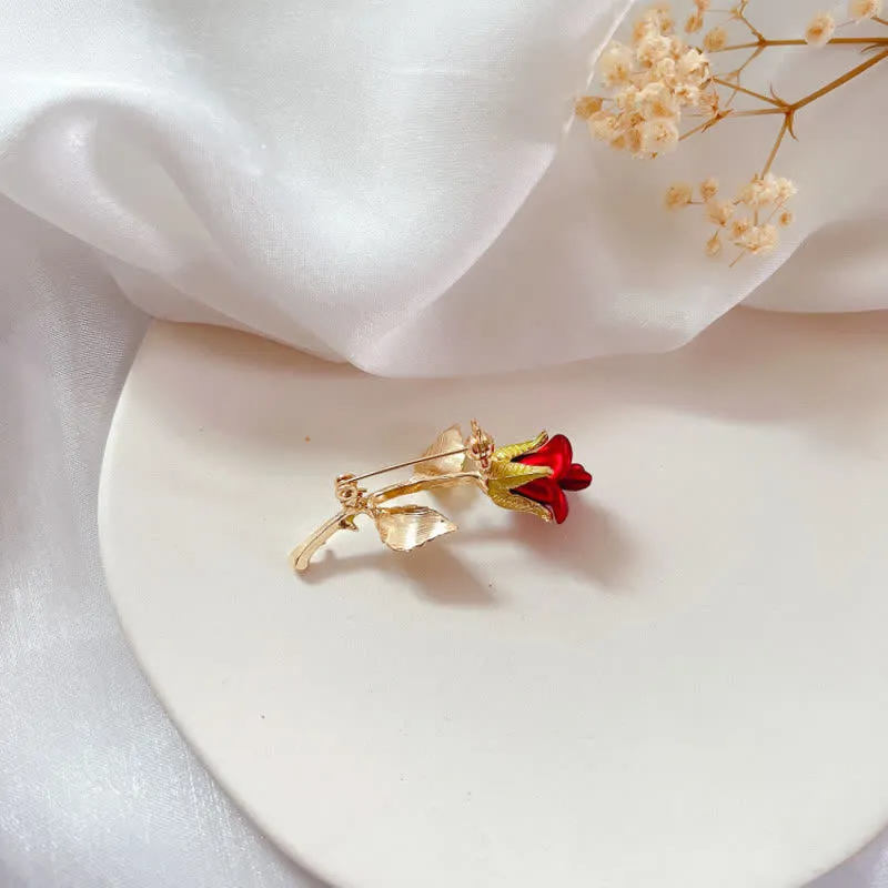 Women's Exquisite Rose With Stem Brooch