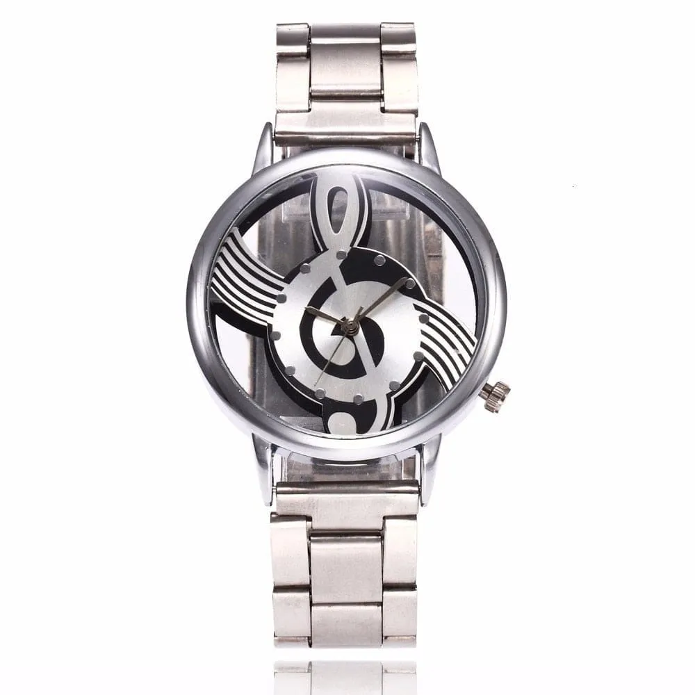 Women's Hollow Music Note Silver Fashion Watch by Zegarek Damski