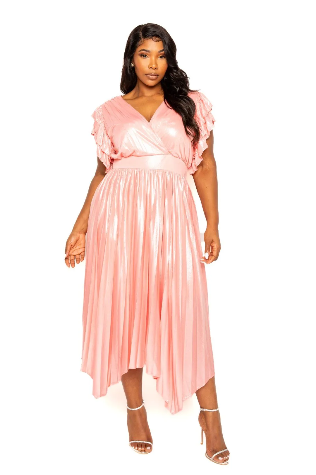 Women's Pleated flutter sleeve dress