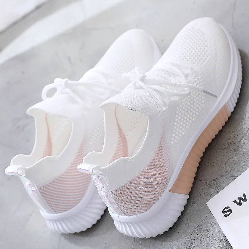 Women's Shoes Spring White New Breathable Sports Mesh Versatile Summer Hollow Walking Flying Woven No-slip Ladies Sneakers